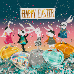 Happy Easter. Dancing Easter Bunnies.