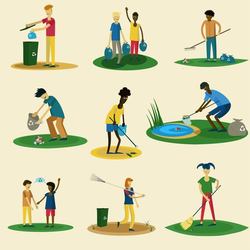 collection of men and women of different races are cleaned in the park