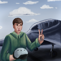 Пилот на фоне своего истребителя