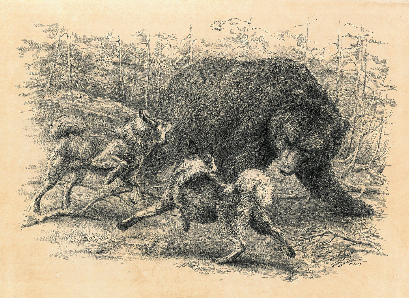 Охота на медведя гравюра