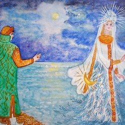 Месяц под косой блестит, а во лбу звезда горит...