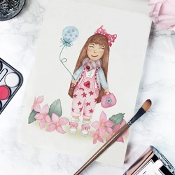 Девочка с шаром акварельная иллюстрация