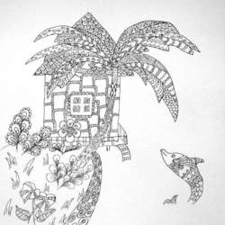 Раскраска - Тропический домик
