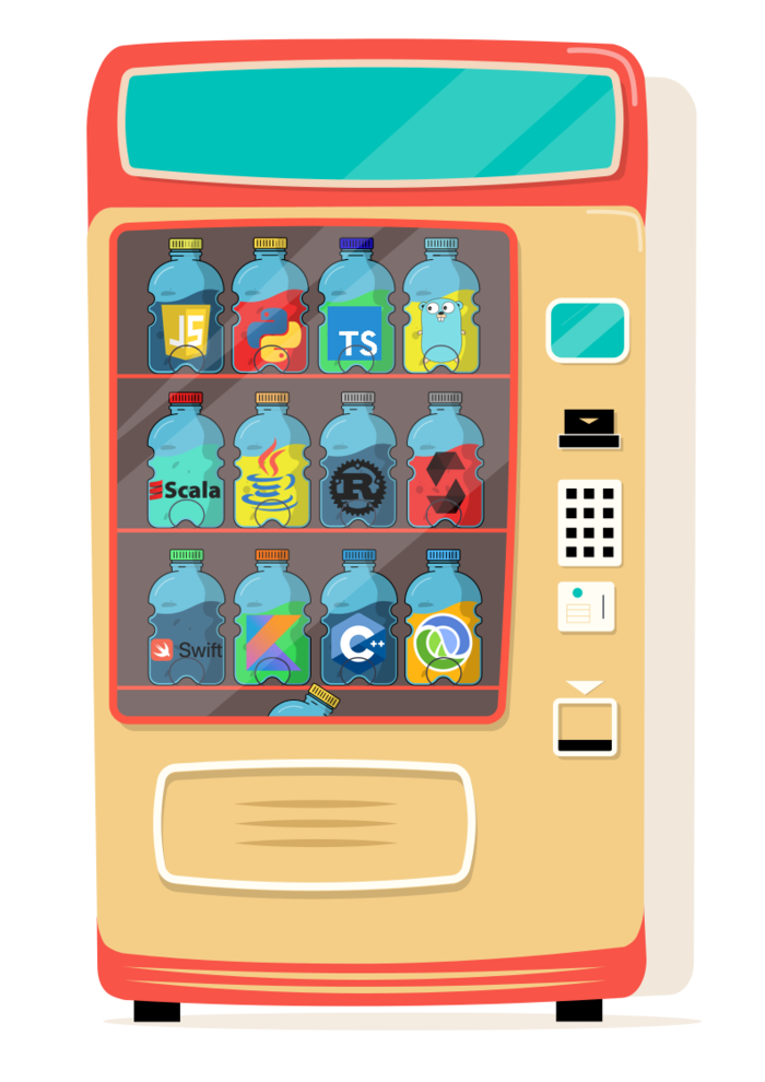 Иллюстрация programming language vending machine в стиле реклама