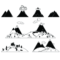 Горы, холмы, лес, облака, вулкан