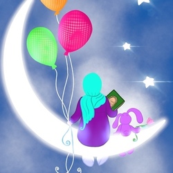 Девочка мусульманка на луне с шарами