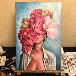 Картина маслом Пионы