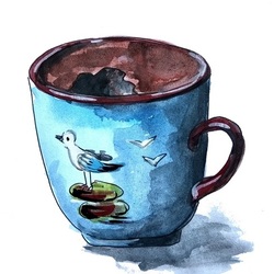 Голубая чашка с чайкой с шоколадным муссом