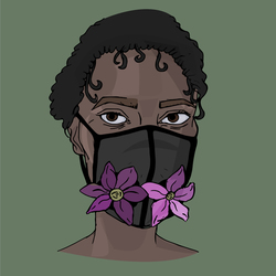 Девушка в защитной маске с цветами