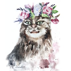 Кот с цветочным венком