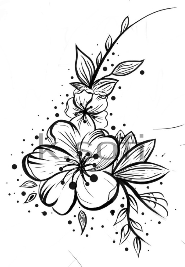 Эскиз Цветочная татуировка-палка Эскиз татуировки-наклейки Цветок розы черно-белый цветок