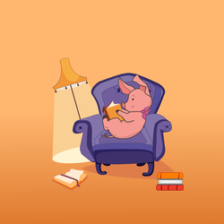 Piggy and a book