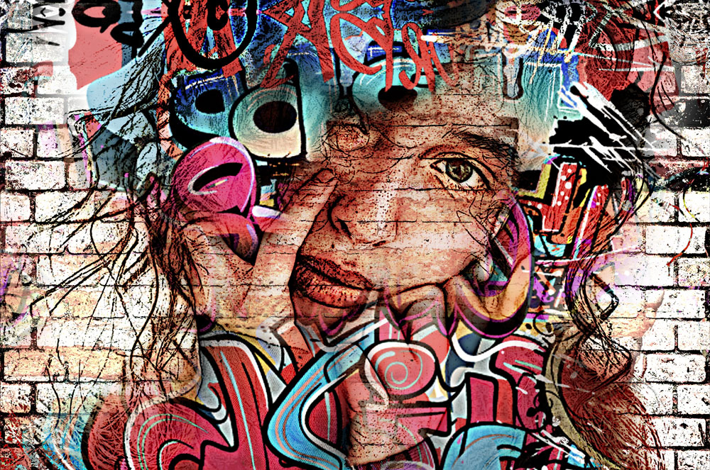 Иллюстрация Портрет в стиле Граффити в стиле graffiti, графика