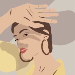 Девушка  с тенью от солнца на лице, иллюстрация по фото