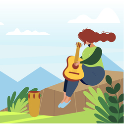  Girl with a guitar in the mountains