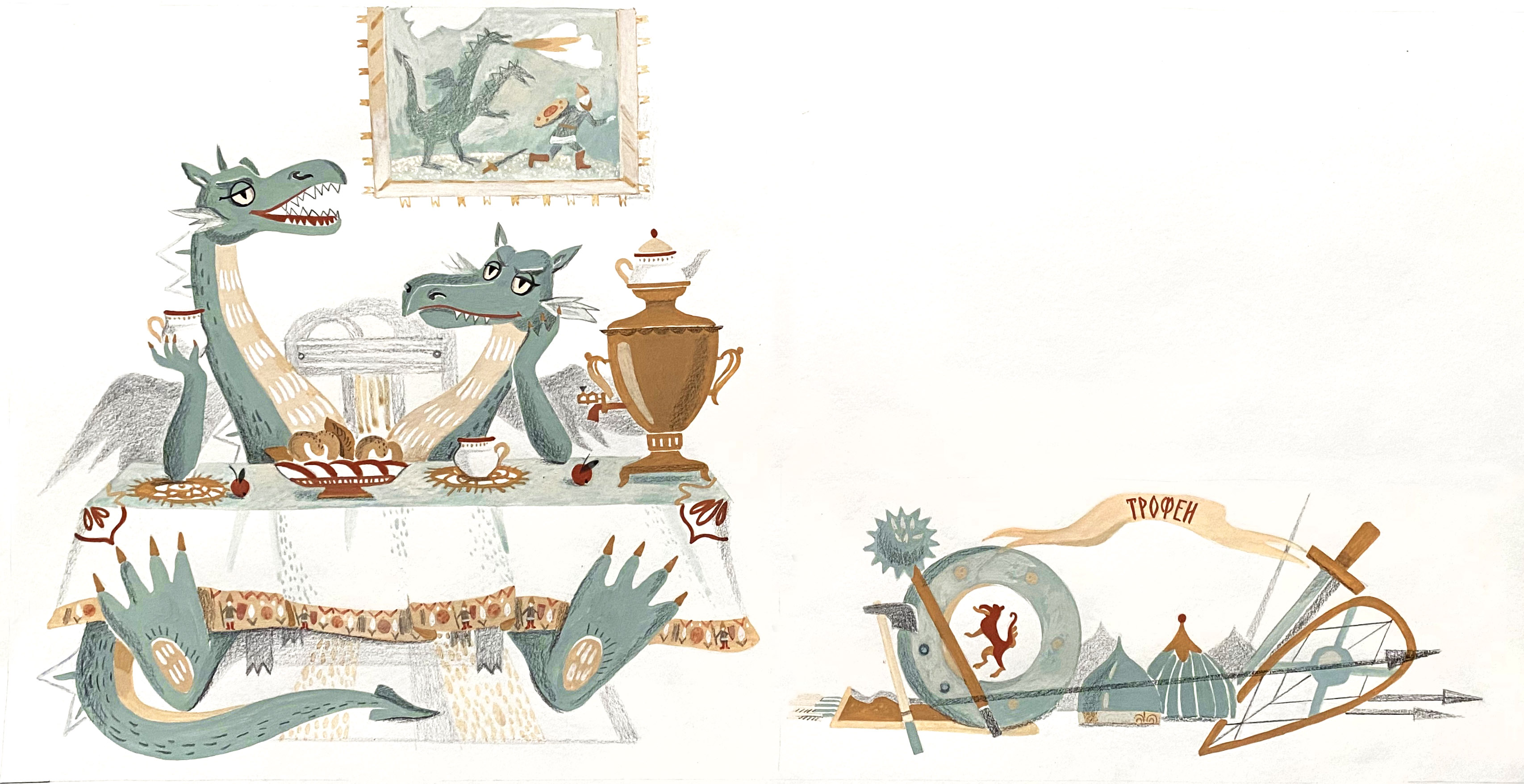 Иллюстрация Одна голова хорошо, а две лучше в стиле графика,