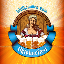 Девушка официантка с пивом в баварской одежде на Октоберфест