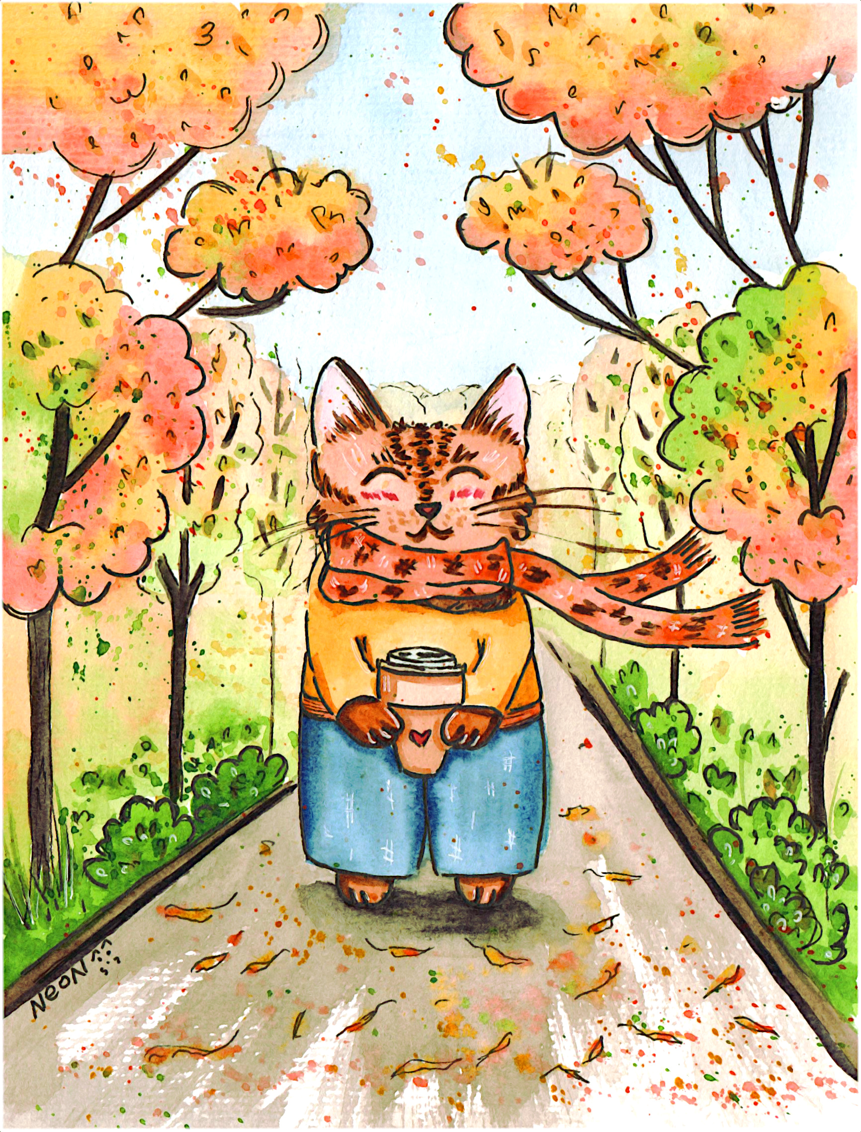 Осенние коты рисунки