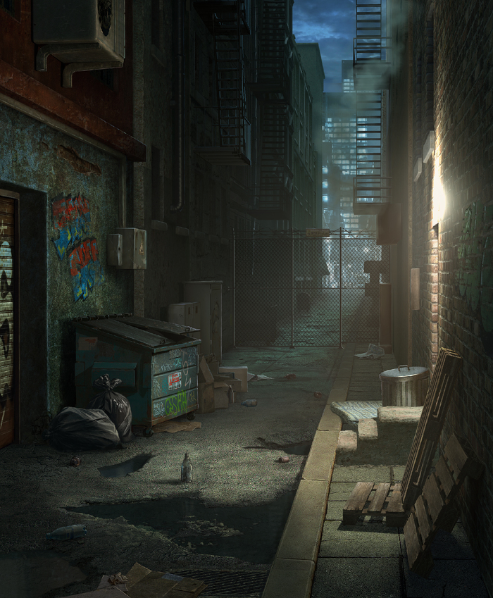 Иллюстрация Темный переулок в стиле 2d, cg, game dev