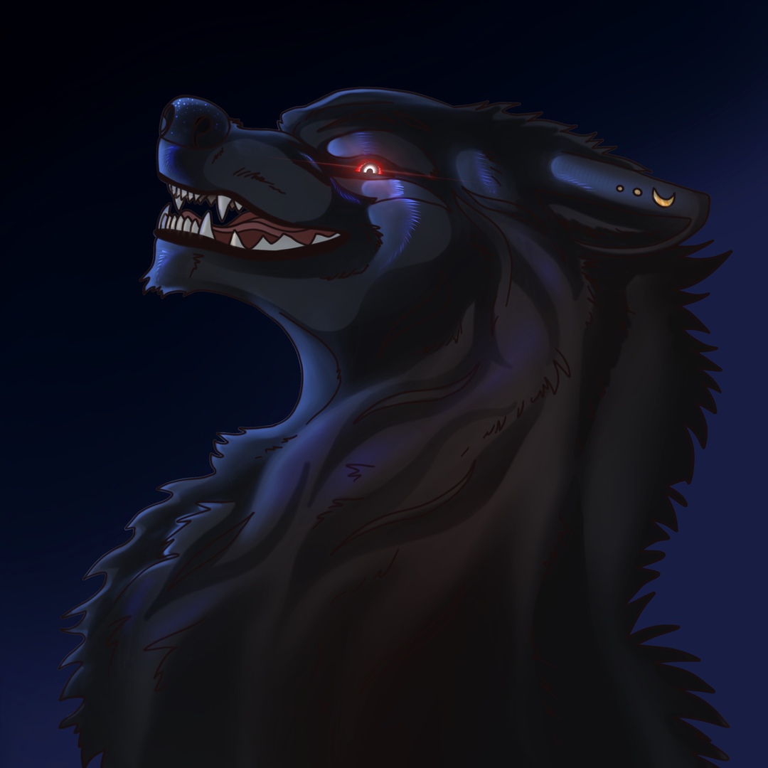 Иллюстрация Черный волк в стиле 2d, компьютерная графика, персонажи