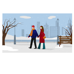 парень и девушка гуляют по зимнему парку
