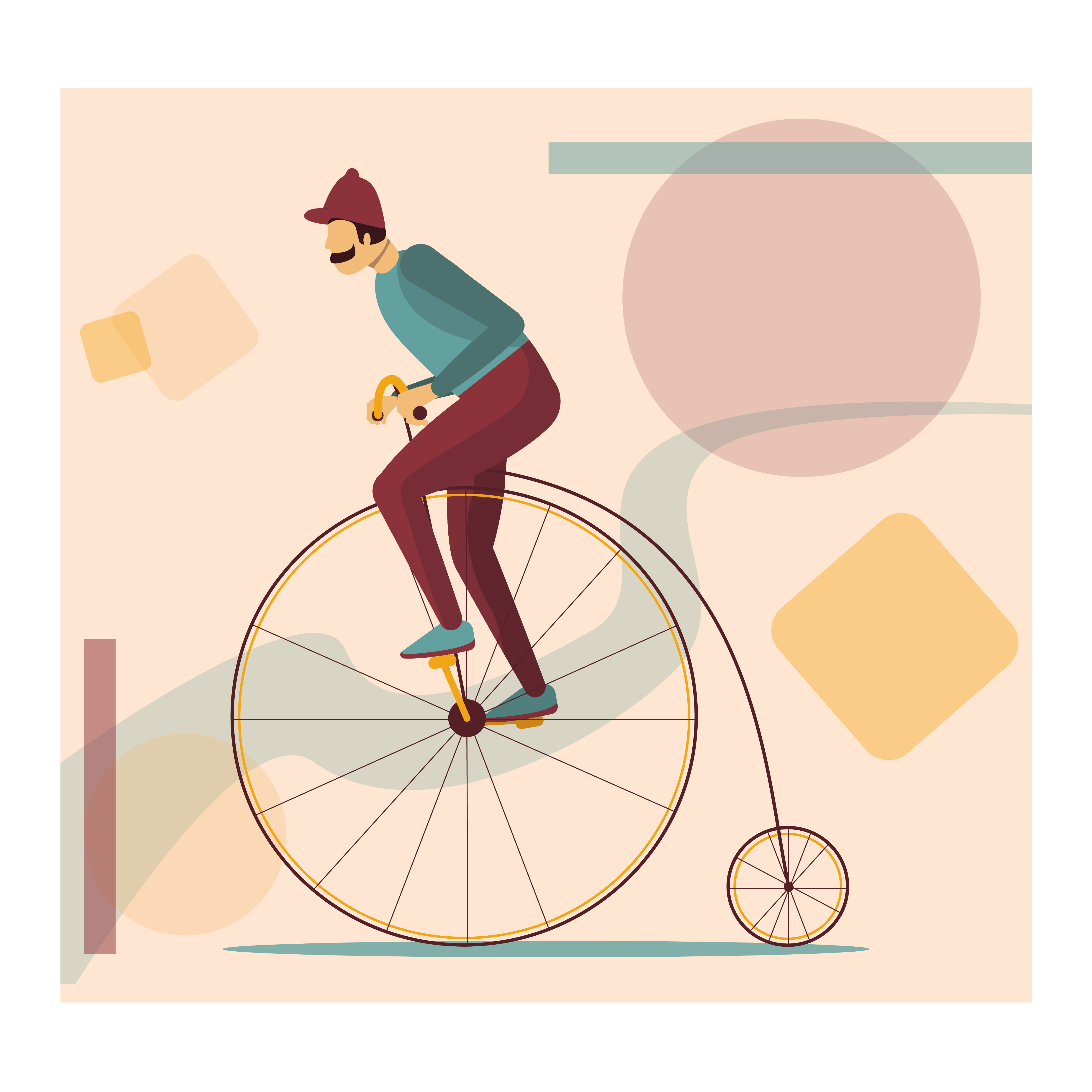 A man rides an old Bicycle