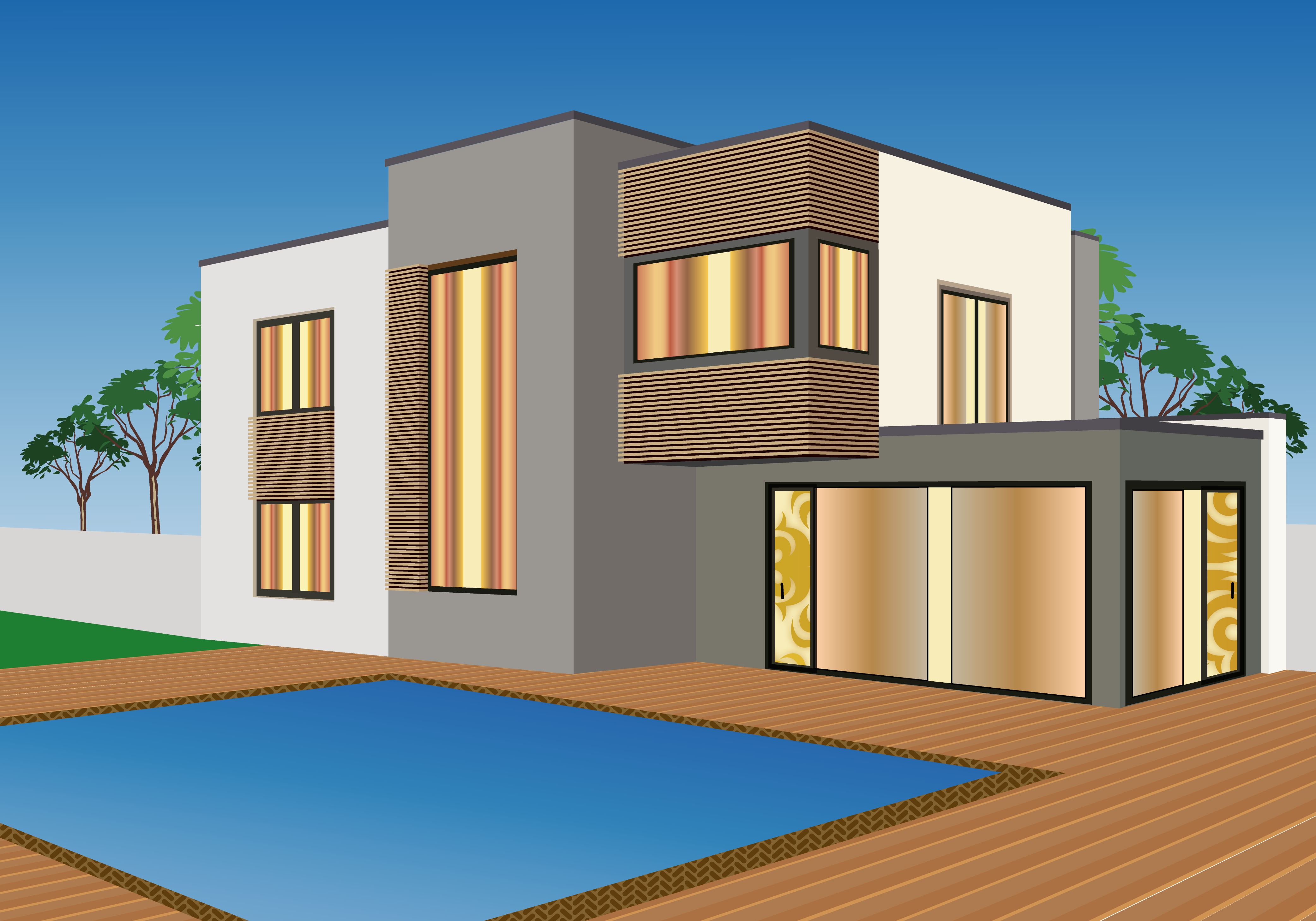 Иллюстрация Современный дом в перспективе в стиле 2d, графика