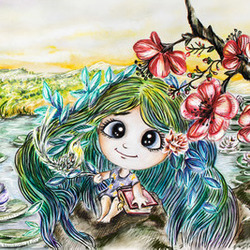 Водяная нимфа (иллюстрация для детского баннера)