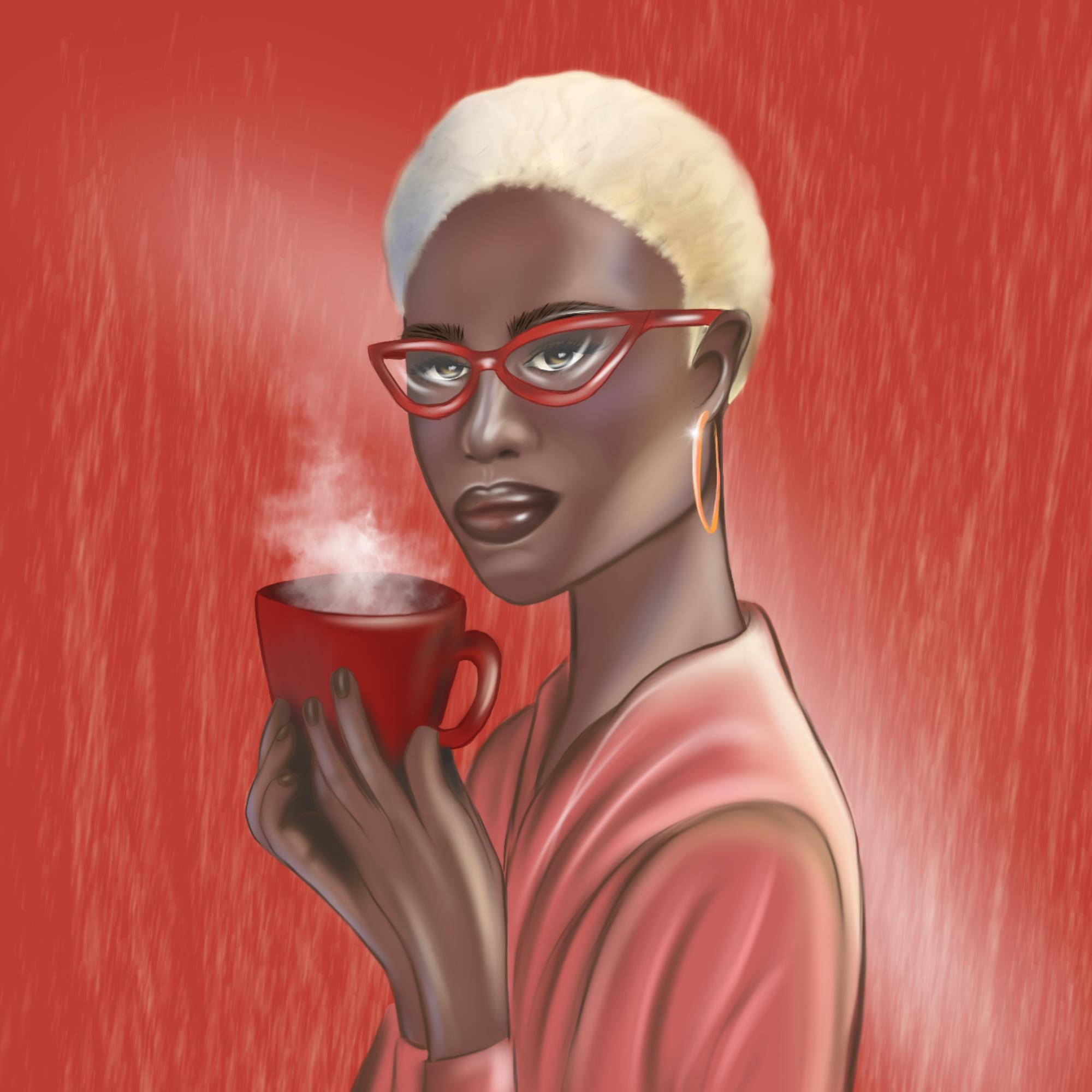 Осенняя атмосферная иллюстрация девушки с горячим чаем/кофе.