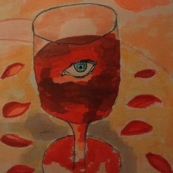 Любопытный глаз в бокале вина.