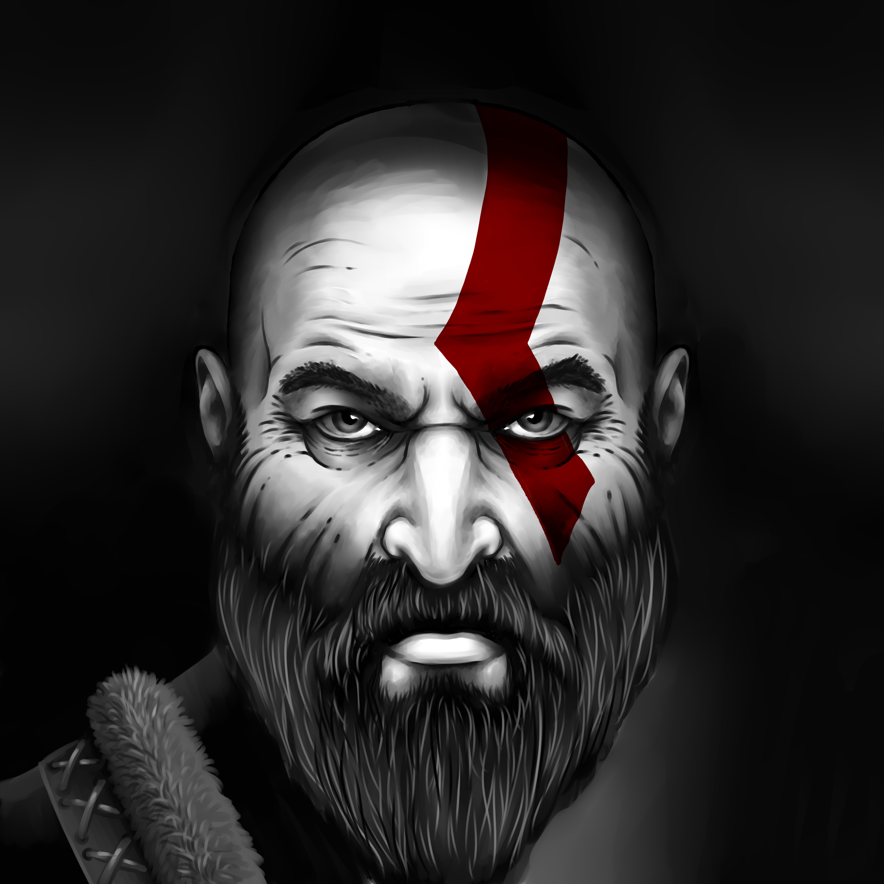 Иллюстрация Портрет Кратоса в стиле 2d, cg, компьютерная графика