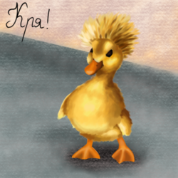 Анималистический рисунок - утка со взрывной прической