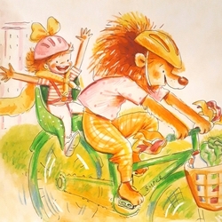 Лев и девочка на велосипеде