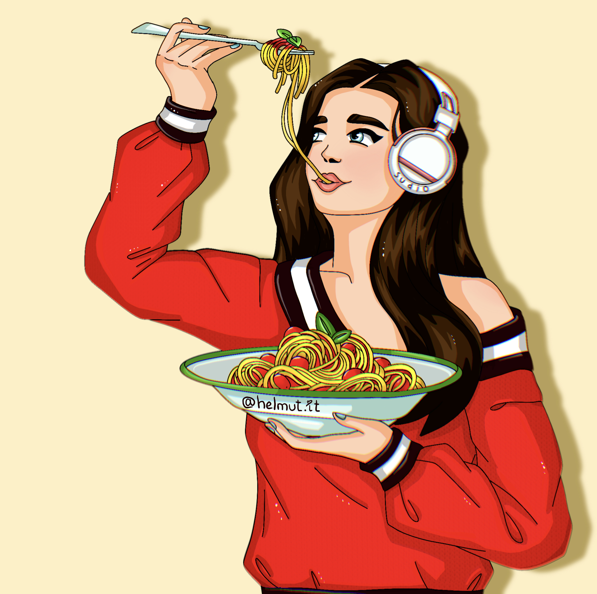 Whats girl. Девушка с пастой кинематограф. Pasta girl illustration.