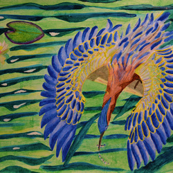 Рыжая цапля ловит рыбу