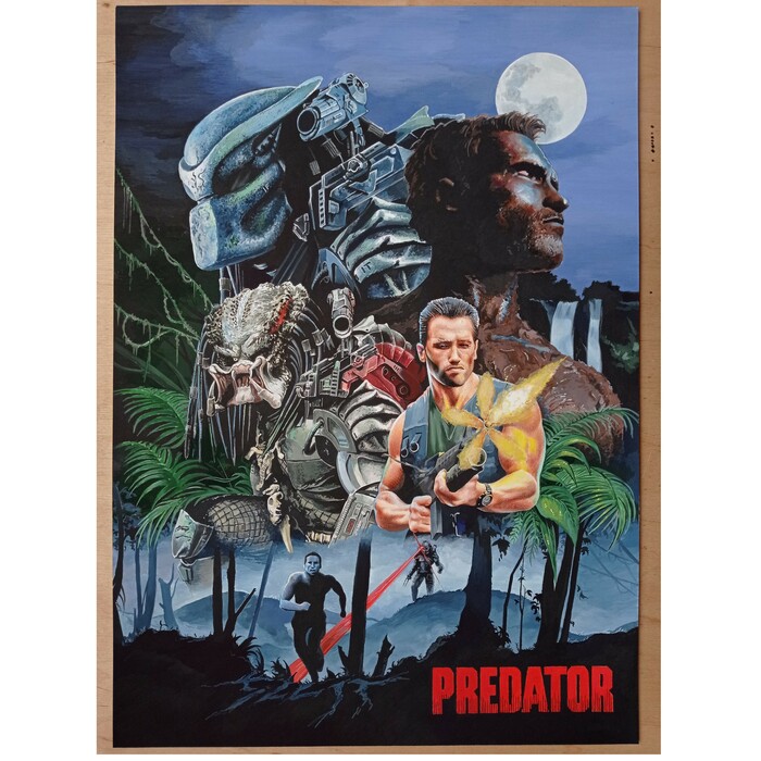 Иллюстрация PREDATOR 1987 в стиле 2d, живопись, реклама персонажи