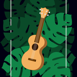  Ukulele in monstera leaves