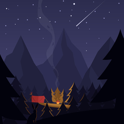 Camp in the woods at night