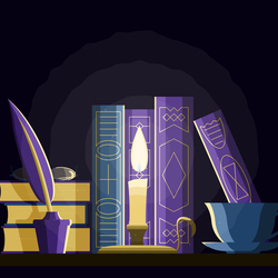 Books on the table with candle