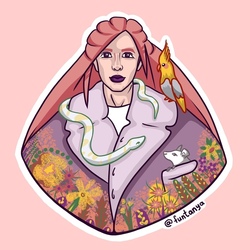 Стикер "Девушка с питомцами"