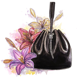 Фэшн иллюстрация сумочки с цветами