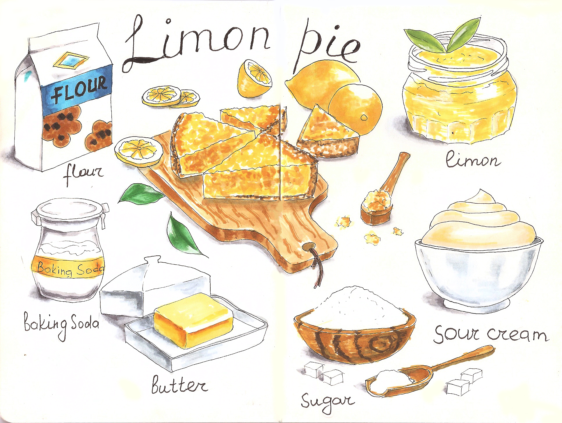 Лимонный пирог нарисованный