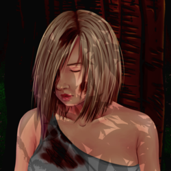 Раненая девушка под деревом