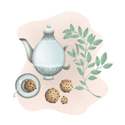 Мятный чай и печенье с шоколадной крошкой