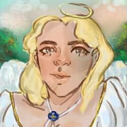 Ангел в саду под лучами заката