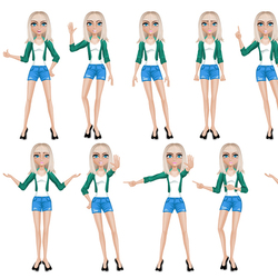 Девушка в разных позах с разными эмоциями