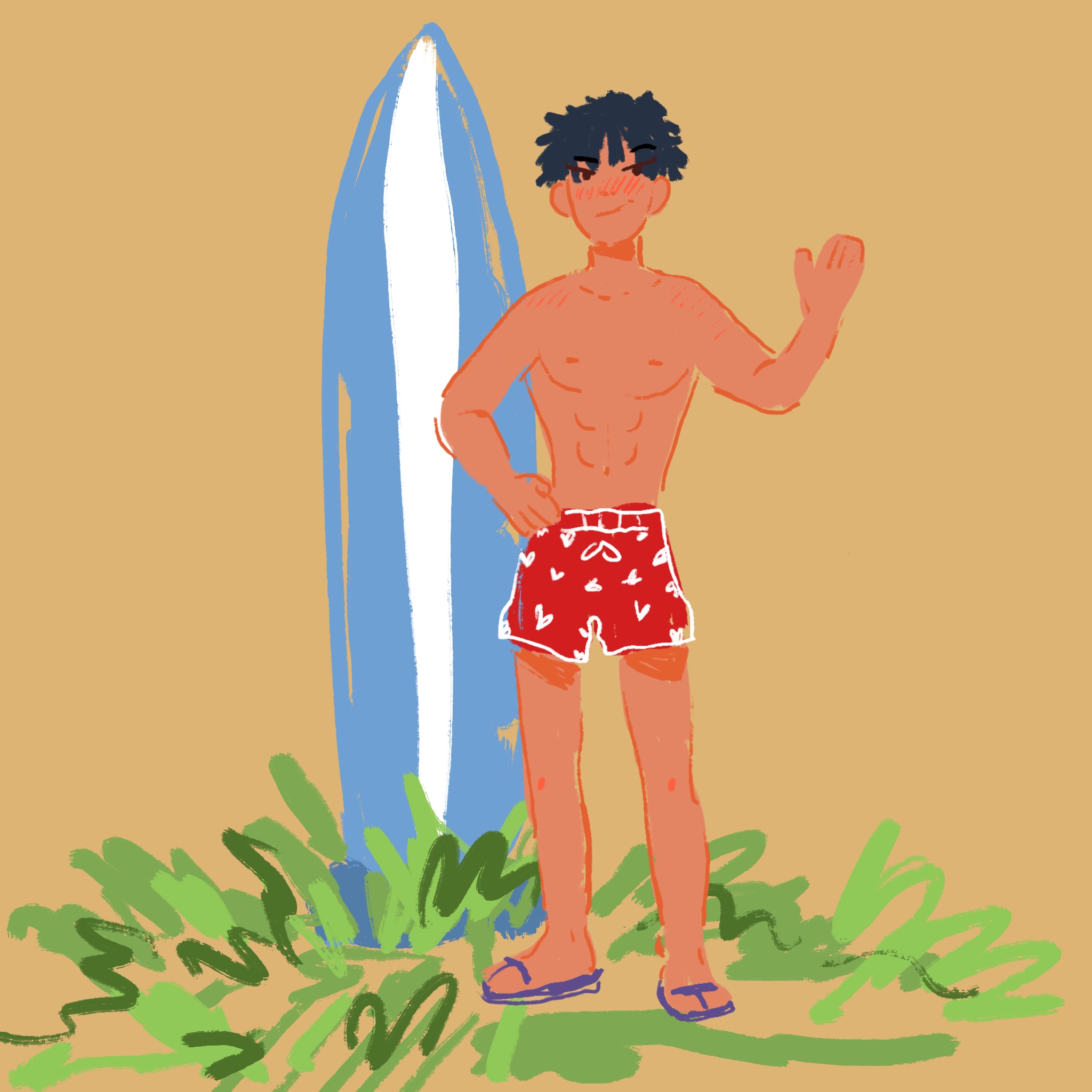 Surf boy 2021. Skinny boy illustration.