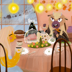 christmas illustration at the table