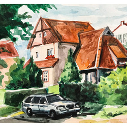 house with a red roof
