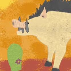 Дикий кабан-хищник на охоте в пустыне